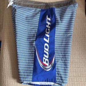Men’s Bud Light Blue Checkered Boardshort, 38 Waist. NWOT